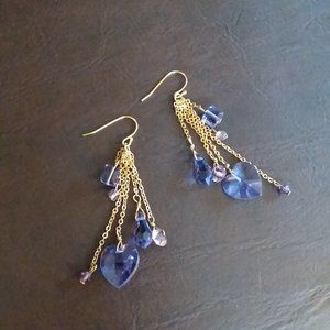 Gold/purple crystal-like drop earrings